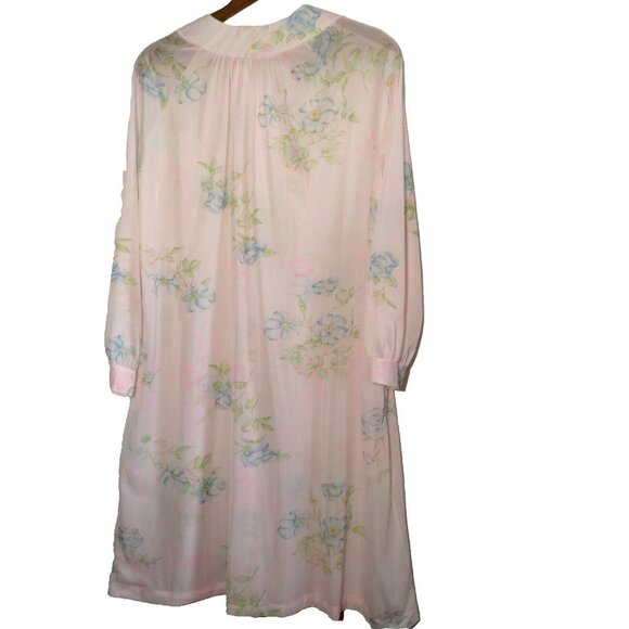 Vintage Nightgown L Semi Sheer Button Collar Pink Blue Floral Granny Grannycore - Picture 2 of 16